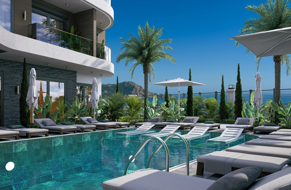 Trendy Cleopatra – pool with Alanya coastline